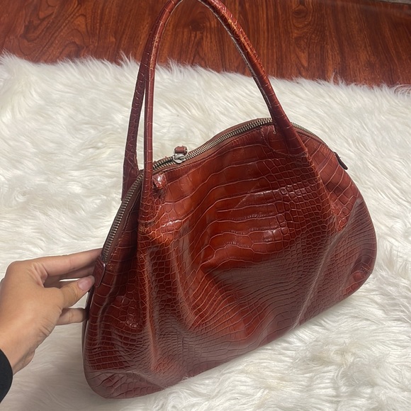 Donna Dixon genuine leather brown rust crocodile print handbag vintage - Picture 3 of 9